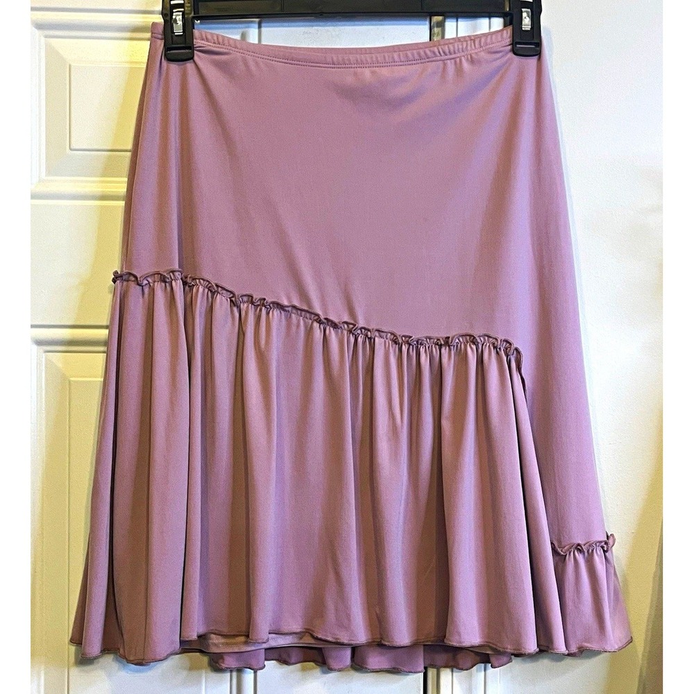 VTG 90s Max Studio Small Dusty Mauve Asymmetrical Ruffle Midi Skirt Y2K Coquette